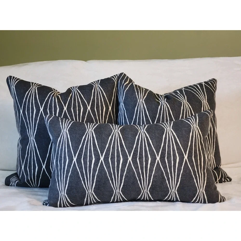 R. Allen Lumbar 14X24 Throw Pillow Cover Charcoal Gray Handcut Shapes Zipper NEW
